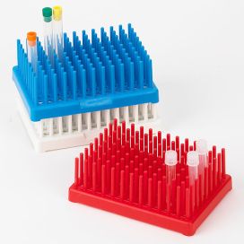 GLOBE SCIENTIFIC TEST TUBE PEG RACKS 13mm Max Tube Diameter 96 Places 7 x 5 x 25 Blue 2pk
